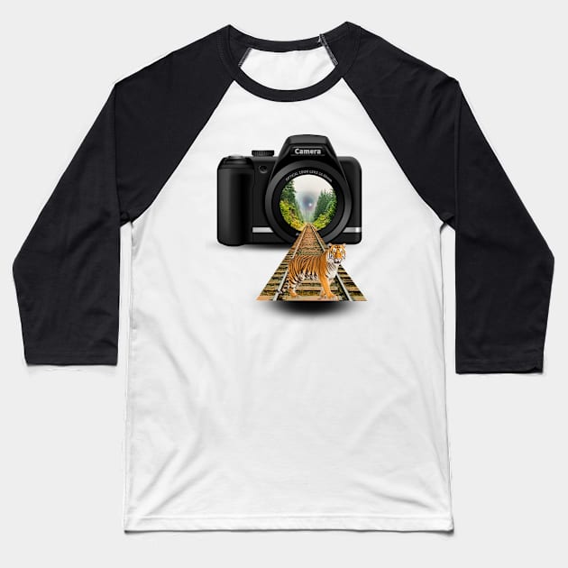 Tiger on Train Line Photography Baseball T-Shirt by Md Abu Bakkar